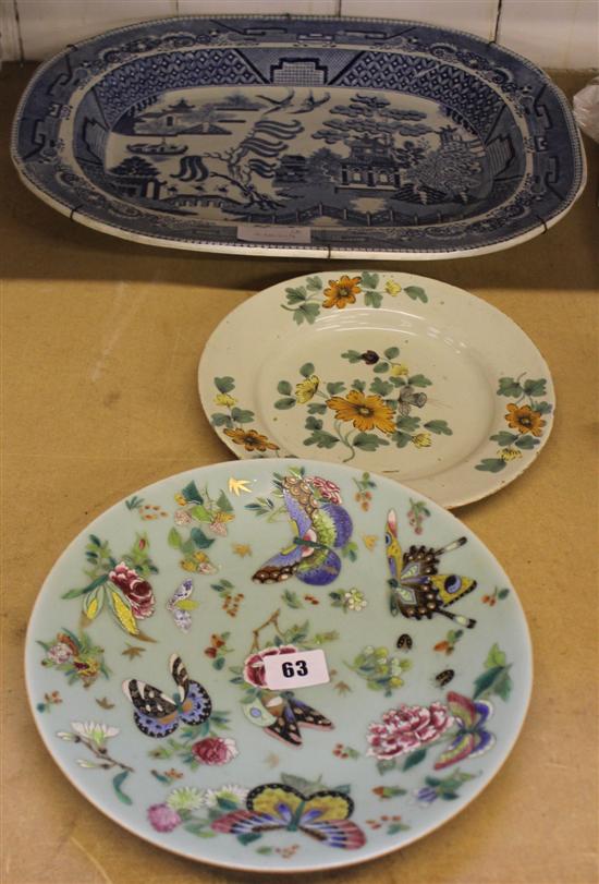 Meat plate, Celadon plate & Delft plate